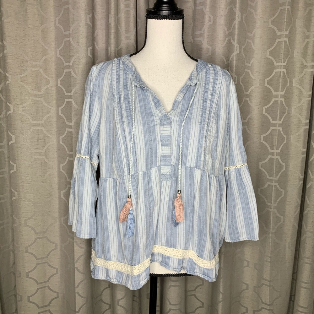 Knox Rose Blue and White Boho Top
